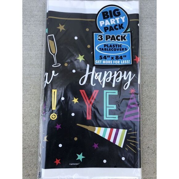Happy New Years  3 Pk Plastic Table covers 54"x84" Multi Colors On Outside - Picture 3 of 6